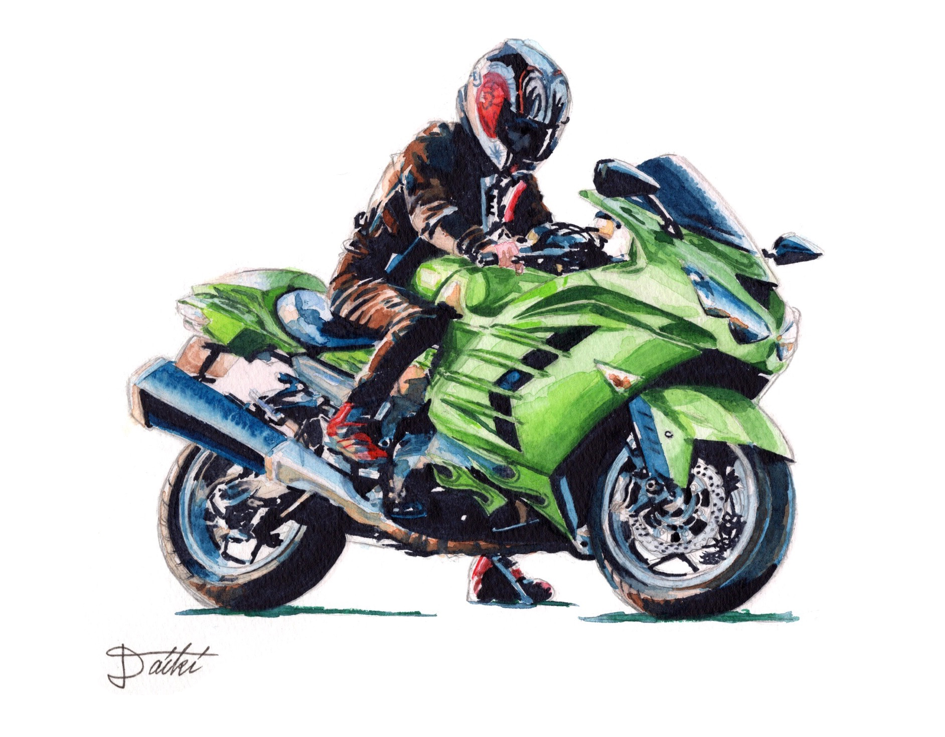 Kawasaki Ninja ZX14R 水彩イラスト