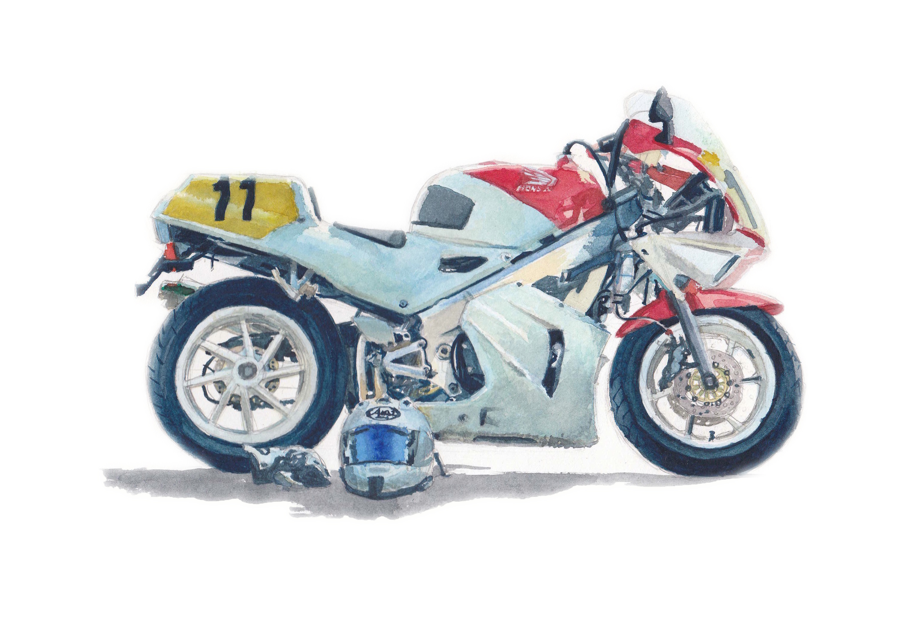 HONDA VFR$00R 水彩イラスト