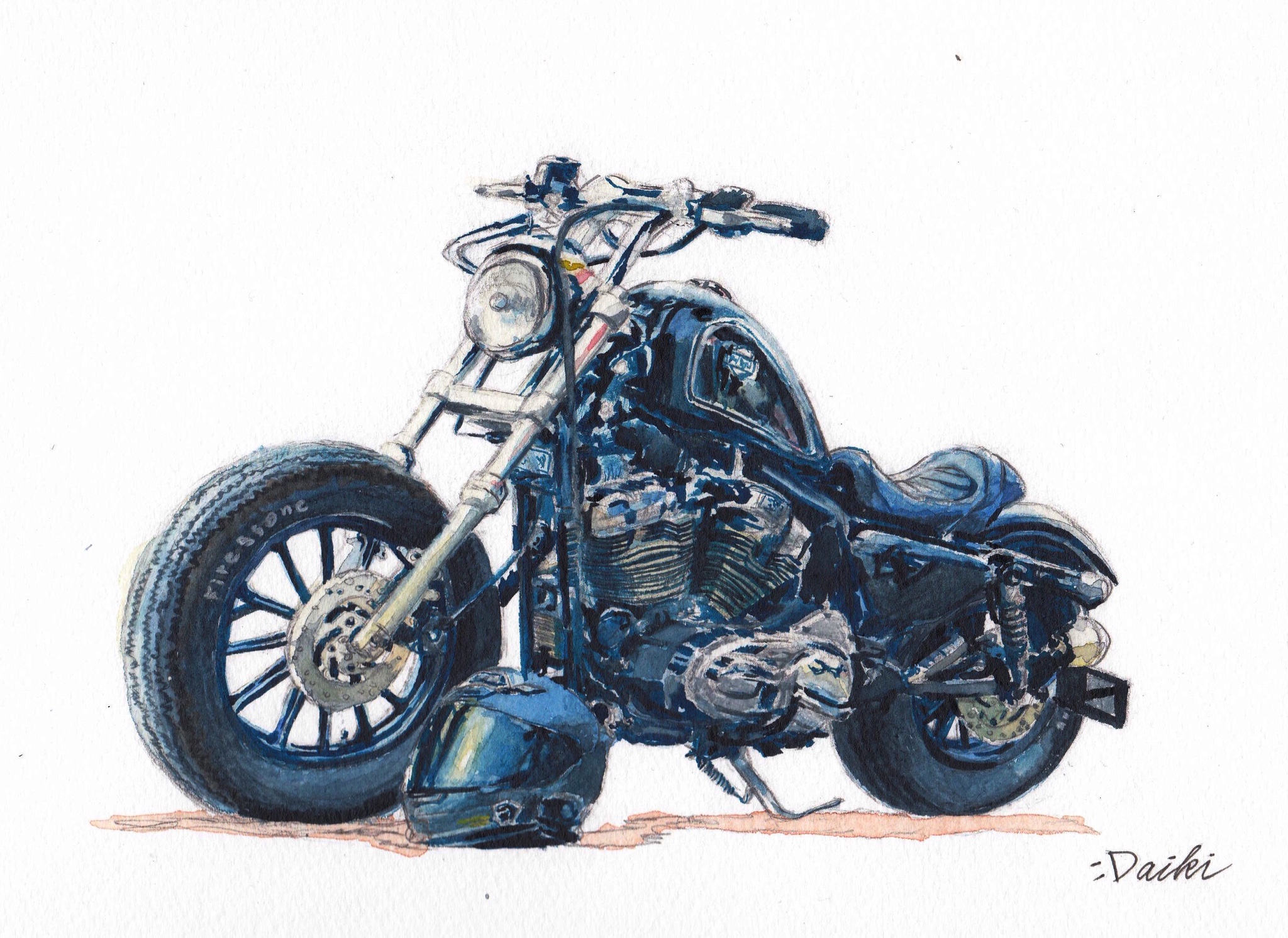 Harley-Davidson sportster XL1200 水彩イラスト