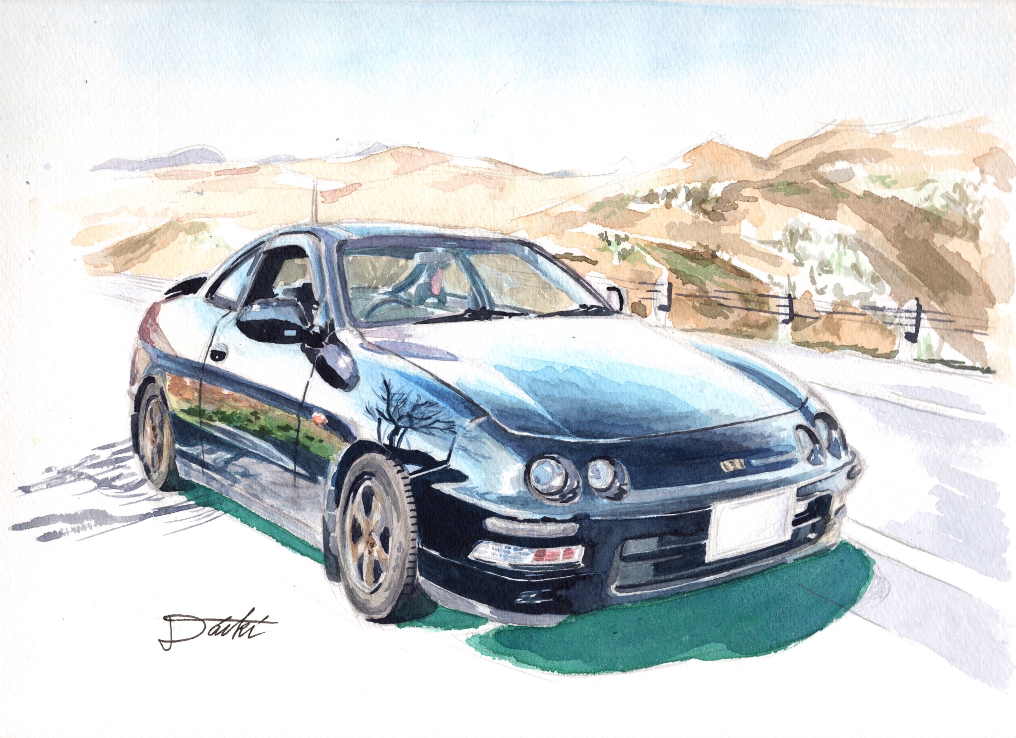 HONDA INTEGRA DC2 水彩イラスト