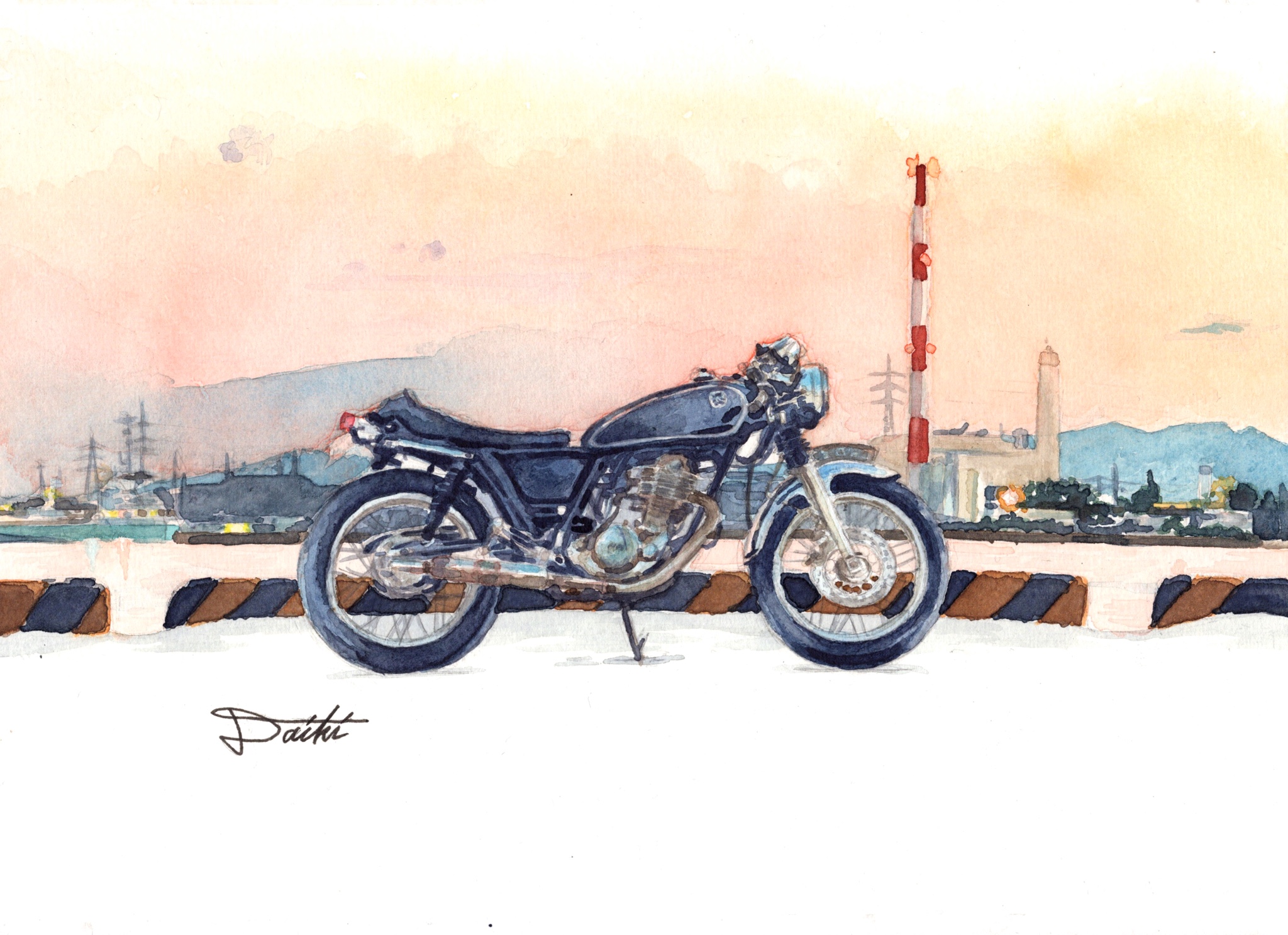 YAMAHA SR400 水彩イラスト