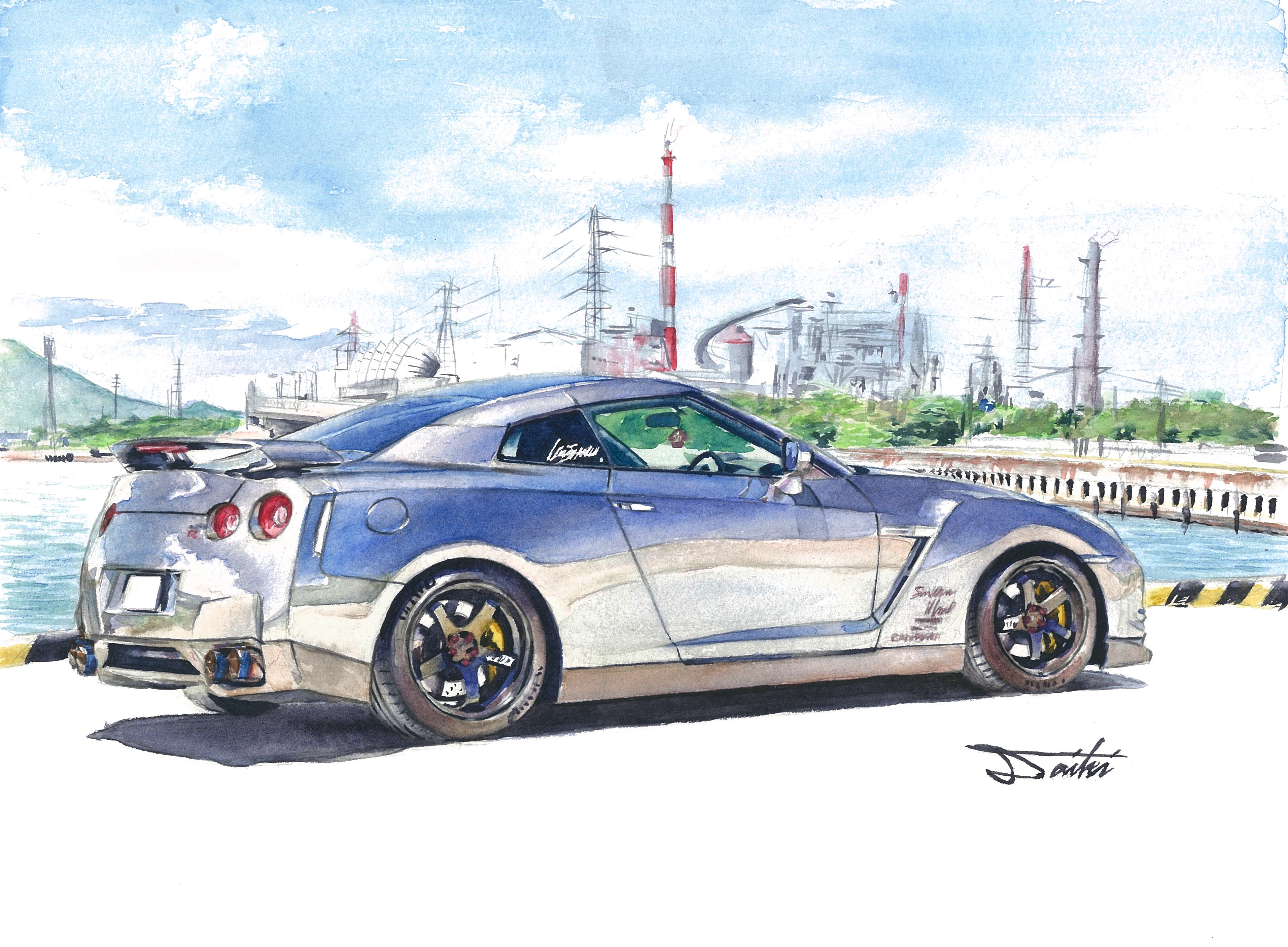 NISSAN GT-R35 水彩イラスト