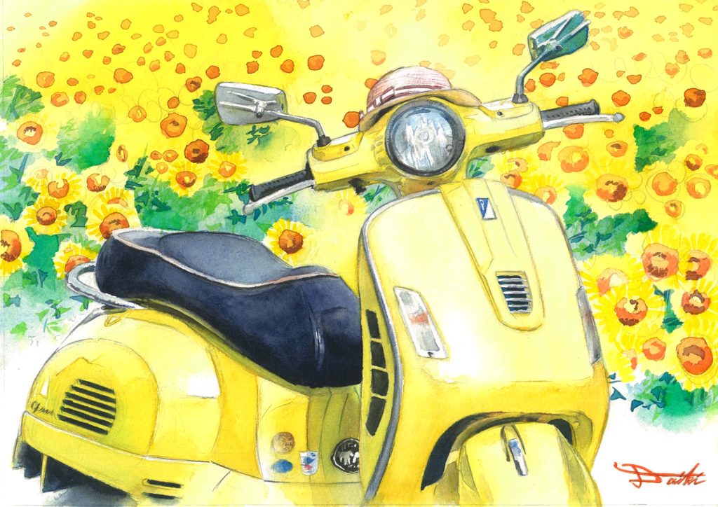ベスパ 水彩バイクイラスト