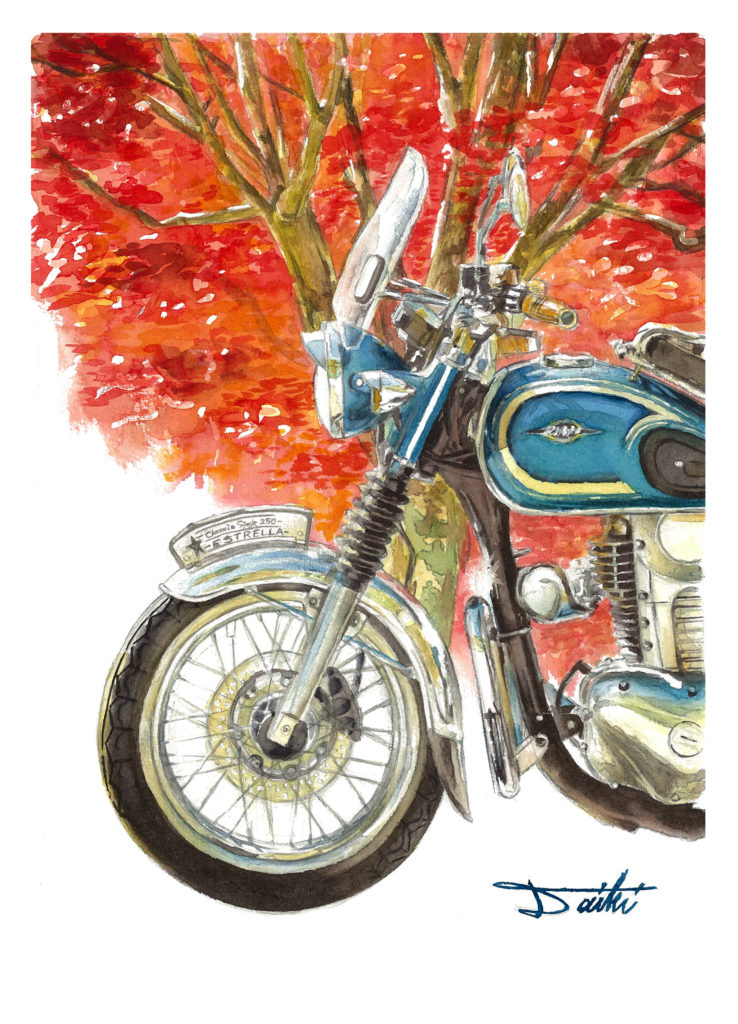 Kawasaki ESTRELLA 水彩バイクイラスト