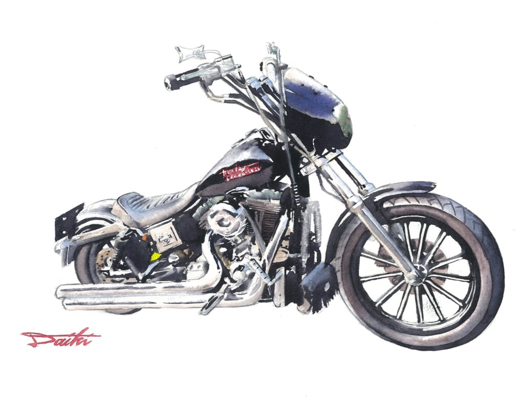 HarleyDavidson ダイナスーパーグライド 水彩バイクイラスト