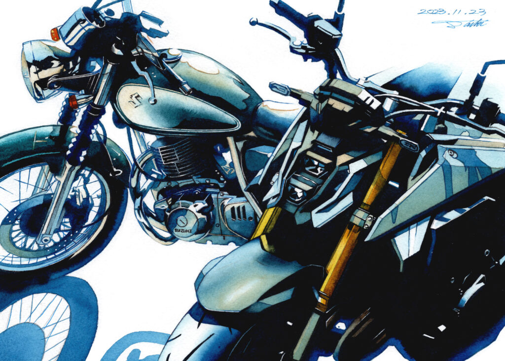 SUZUKI ST250 GSXS1000 水彩バイクイラスト