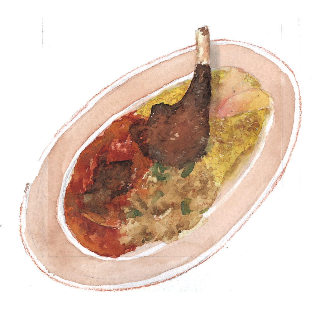 ナビカーズ vol.42 下町バルながおか屋のスペシャルプレート 水彩食べ物イラスト