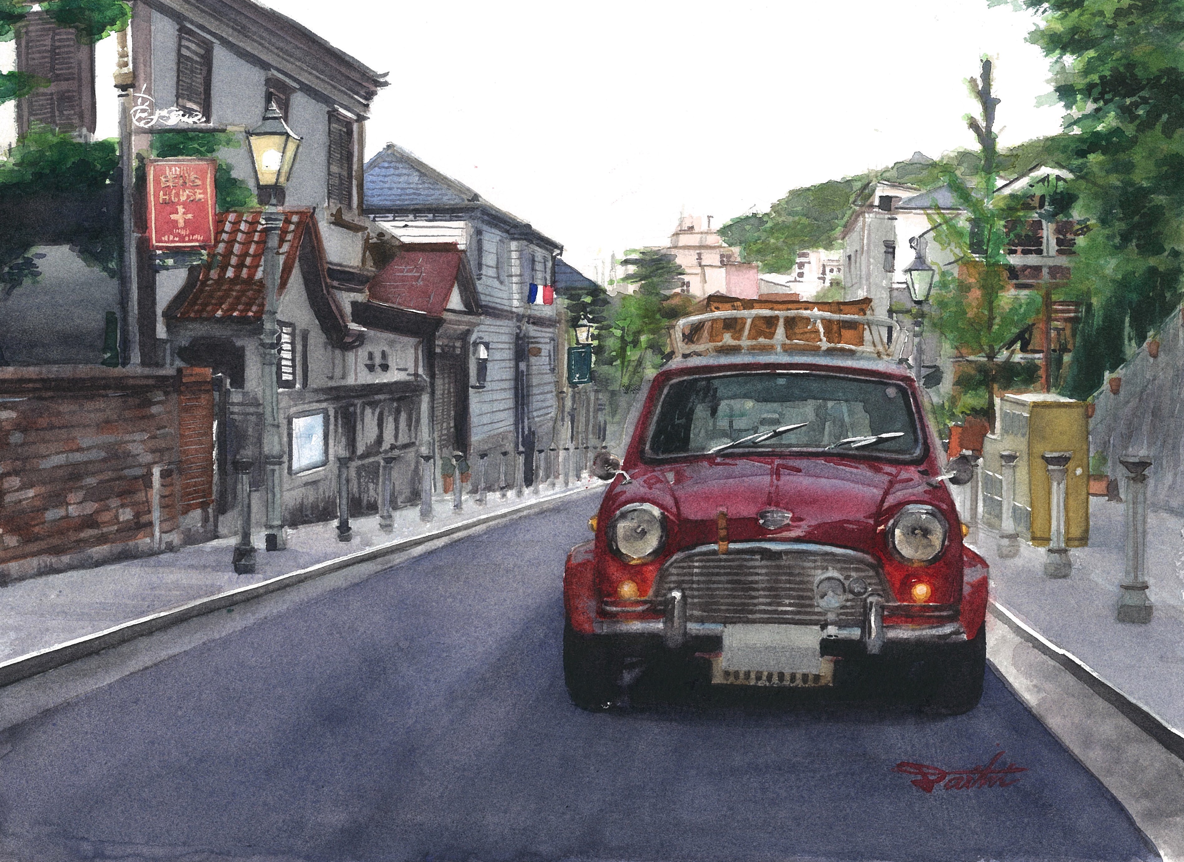 BMC mini 水彩クルマイラスト