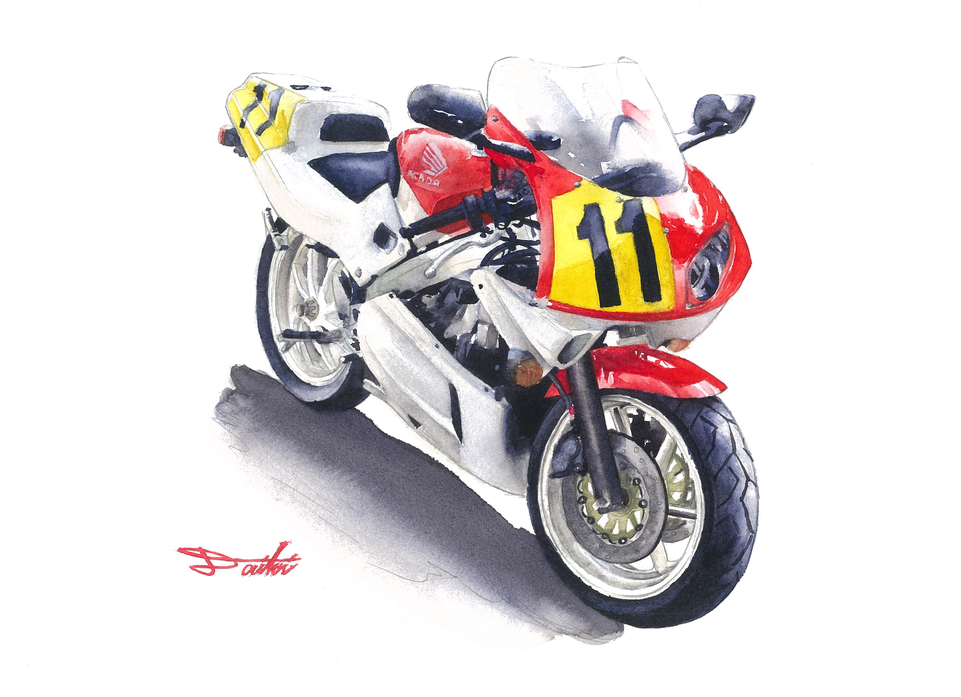 HONDA VFR$00R 水彩イラスト