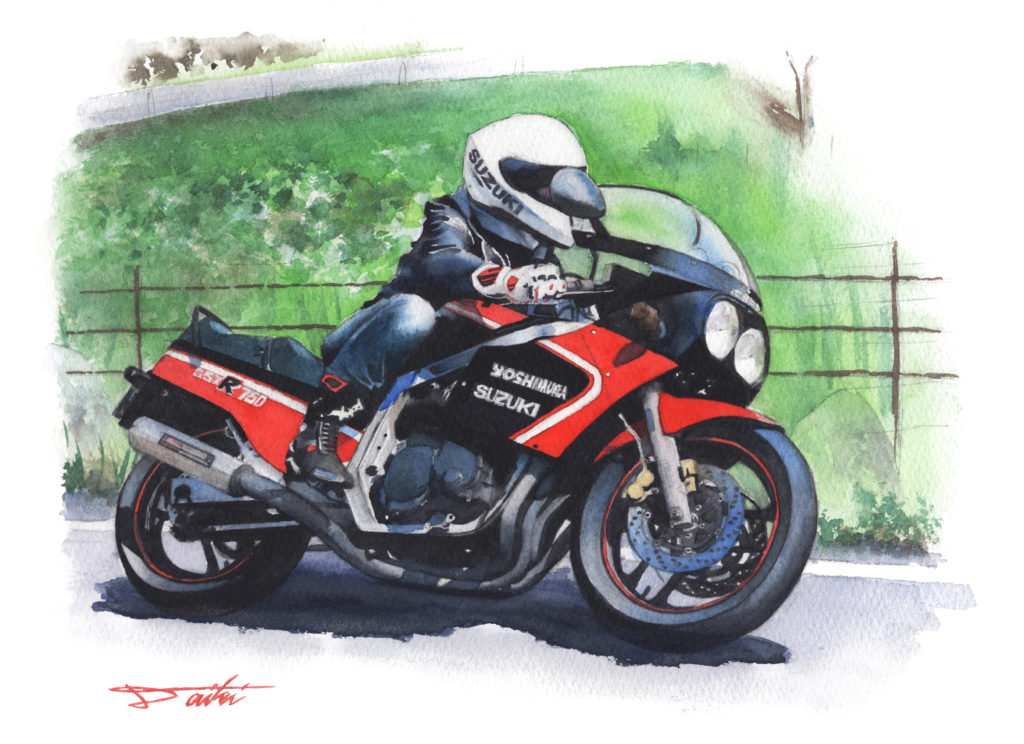 SUZUKI GSXR750 水彩バイクイラスト