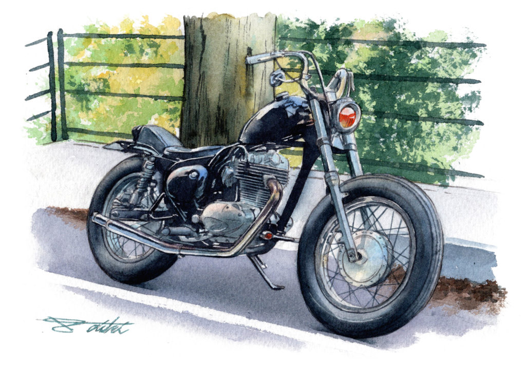 Kawasaki エストレヤチョッパー 水彩バイクイラスト