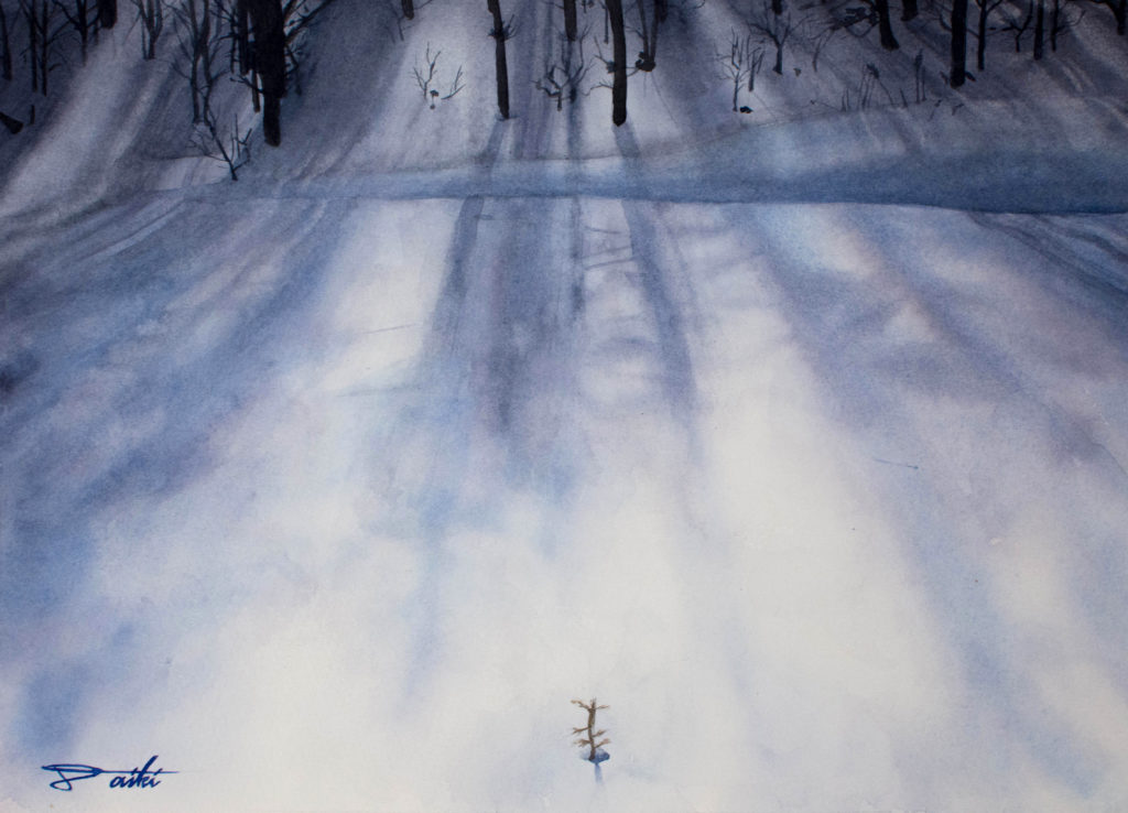 雪 透明水彩風景画