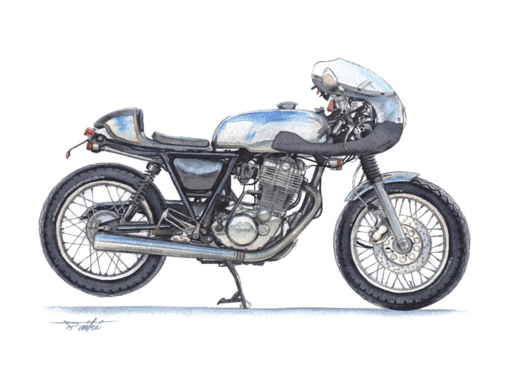 YAMAHA SR400 カフェレーサー 水彩バイクイラスト