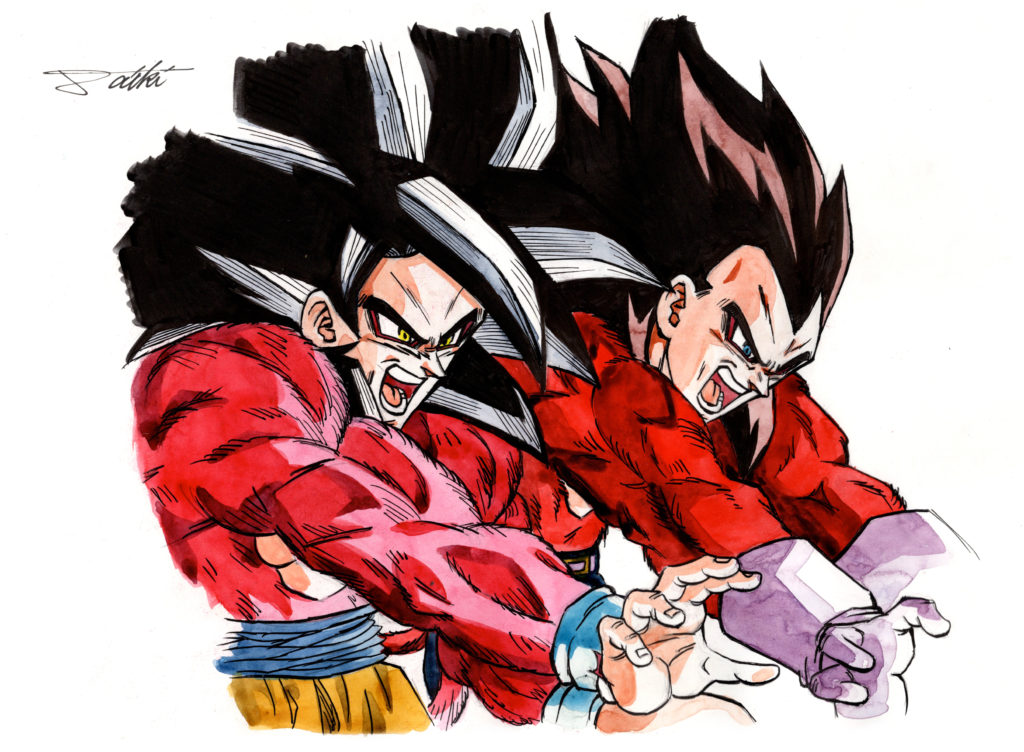 ドラゴンボールGT 孫悟空 ベジータ スーパーサイヤ人4 イラスト ファンアート