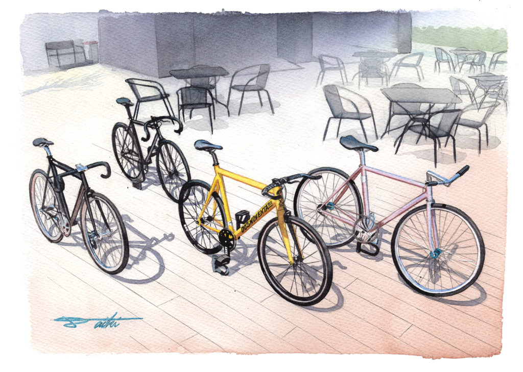 ピストバイク 水彩自転車イラスト