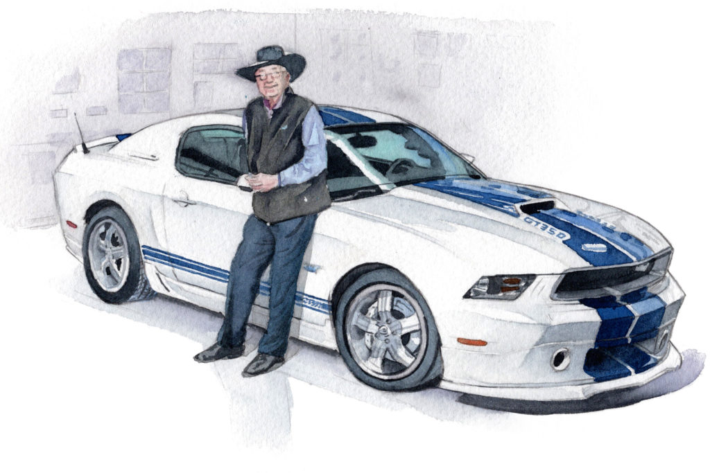 フォード ６代目マスタングとキャロル・シェルビー 水彩車イラスト