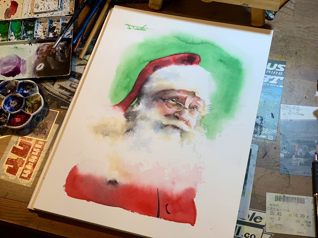 オンライン絵画教室 サンタウロース水彩画 お絵描きポケット