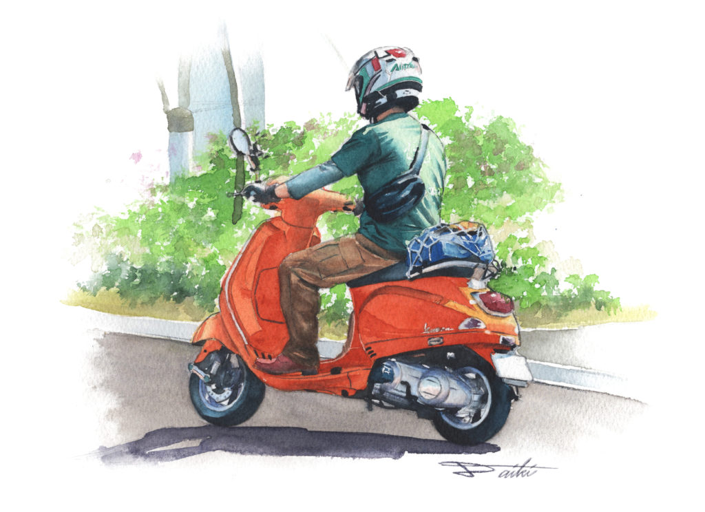 ベスパ 単車倶楽部連載 水彩バイクイラスト