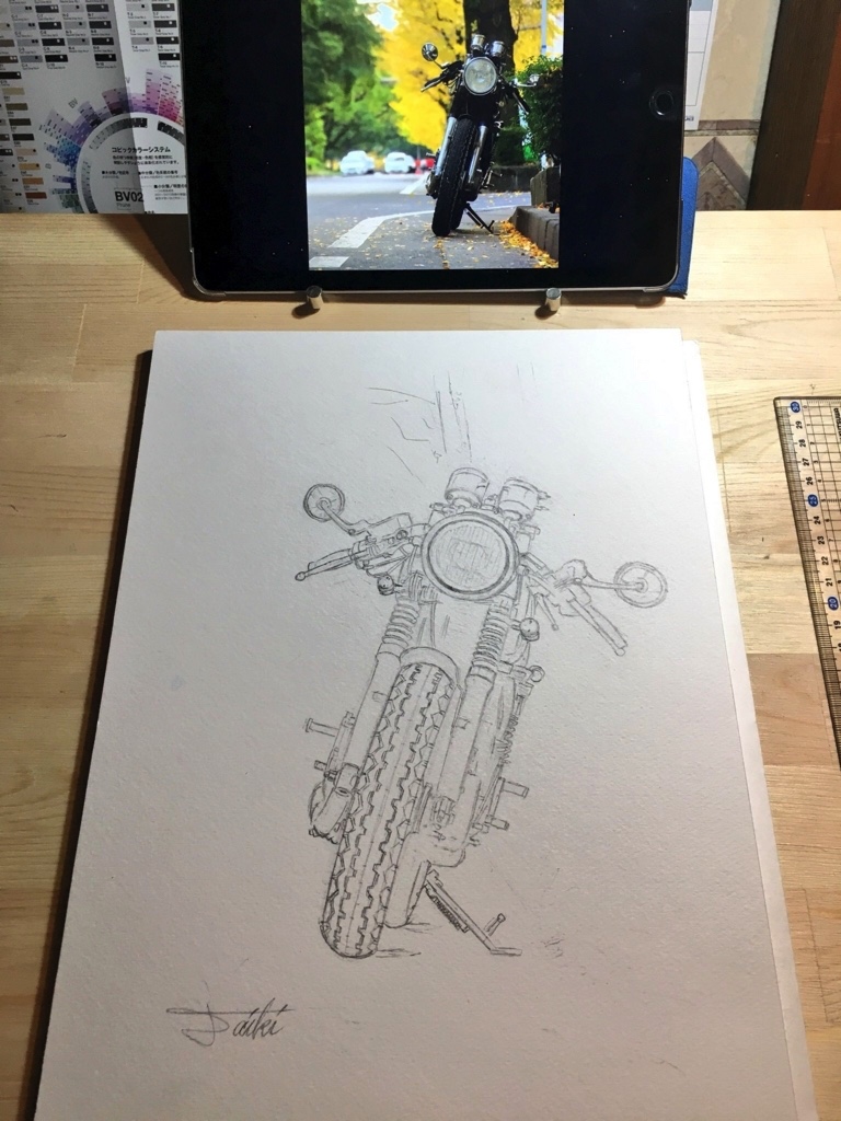 フリーランスのイラストレーターを目指す第一歩 愛車sr400の水彩バイクイラストを使った名刺デザイン コサカのアトリエ