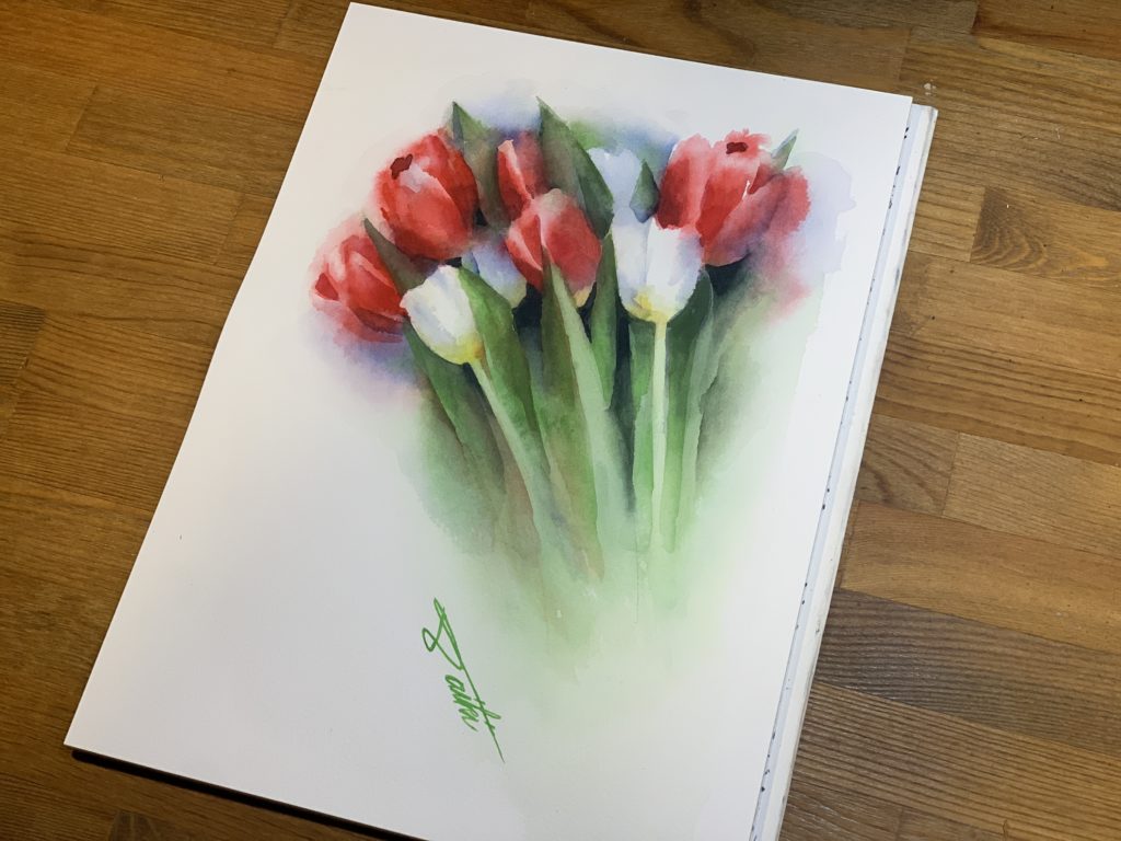オンライン絵画教室 チューリップ 透明水彩 お絵描きポケット