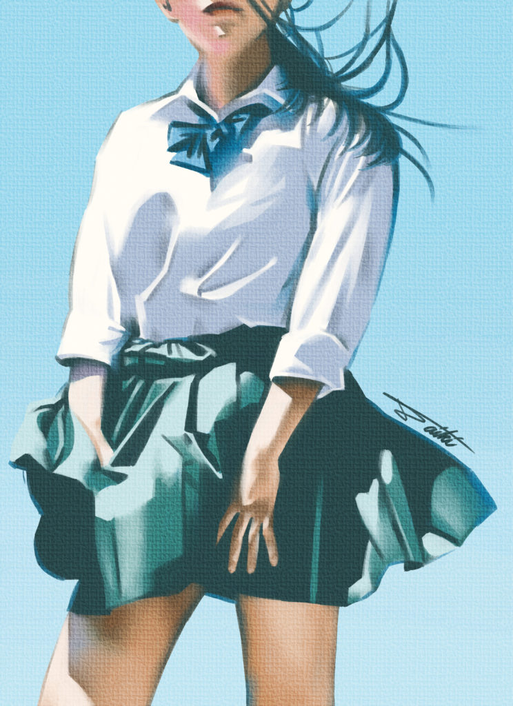 女子高生と夏 デジタル女の子イラスト