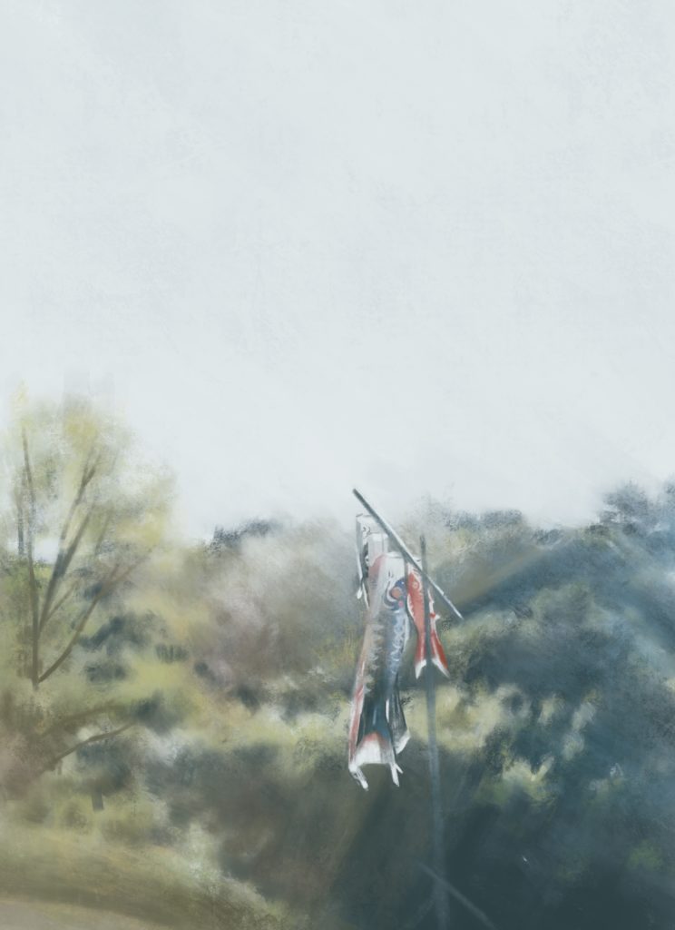 鯉のぼり 風景イラスト