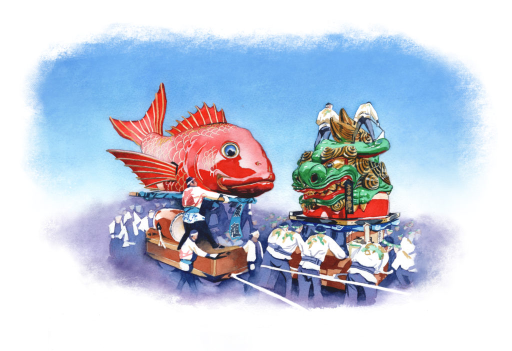 唐津くんち 水彩風景イラスト