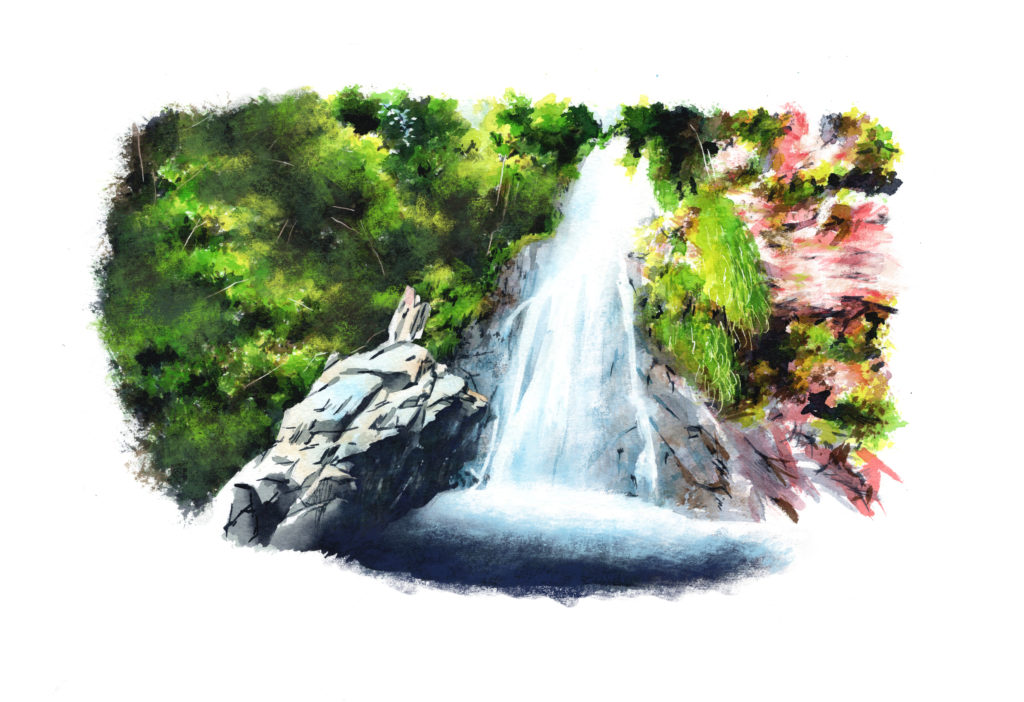 清水の滝 水彩風景イラスト