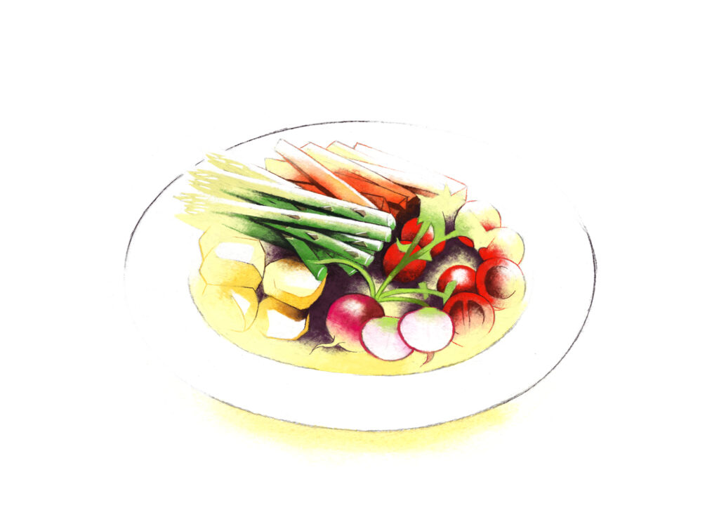 付け合わせ野菜 「Gochi On ミート お肉にのせるソース｜オタフクソース」イラスト担当 食べ物イラスト