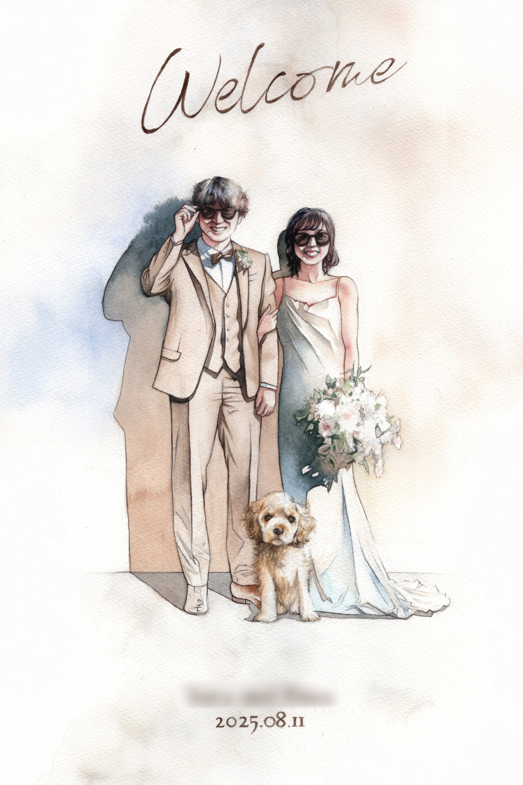 ウェルカムボードを描かせて頂きました ご結婚おめでとうございます！ #絵 #イラスト #illust #illustration #art #イラストレーター #watercolor #透明水彩 #portrait #人物イラスト #ウェルカムボード #結婚式 #ウェディングイラスト #ウェディング #welcomeboard #wedding