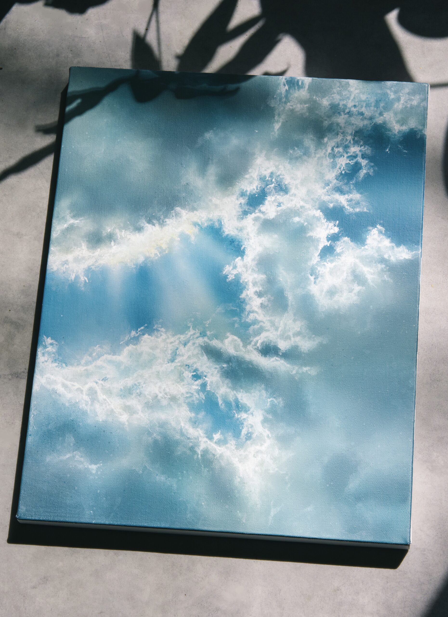 入道雲と空、夏の光を描いたアナログ水彩作品