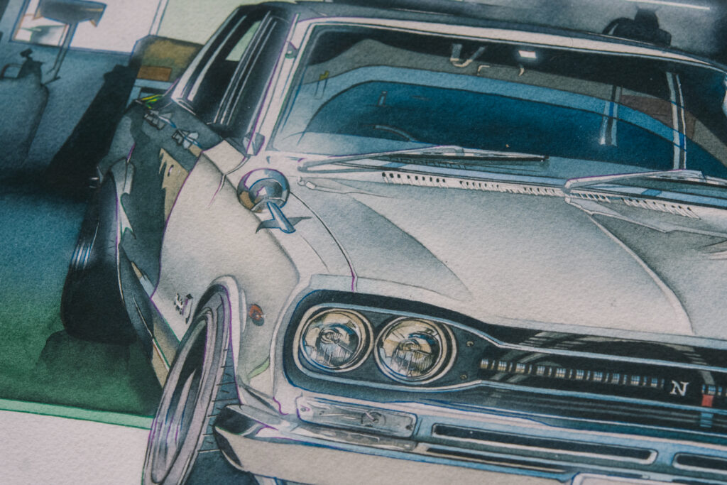 オーダー車イラスト 日産スカイライン ハコスカ #watercolor #透明水彩 #車イラスト #絵 #イラスト #illust #illustration #art #イラストレーター #水彩画 #painting #絵画 #アート #automobile #automotive #car #nissan #ハコスカ #hakosuka #skyline #gtr #日産 #リアルタッチ