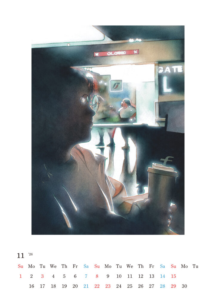 【daiki kosaka illustration CALENDAR 2026】オリジナルイラストレーションカレンダー #watercolor #透明水彩 #絵 #イラスト #illust #illustration #art #イラストレーター #水彩画 #painting #絵画 #アート #acrylic #リアルタッチ #ノスタルジック #個展 #展示 #exhibition #山口 #yamaguchi #カレンダー #artwork