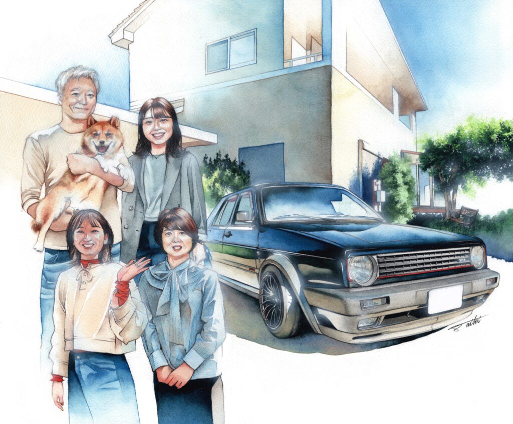 オーダー車イラスト Volkswagen golfⅡ gti #watercolor #透明水彩 #車イラスト #絵 #イラスト #illust #illustration #art #イラストレーター #水彩画 #painting #絵画 #アート #automobile #automotive #car #似顔絵 #家族 #家 #volkswagen #volkswagengolfgti