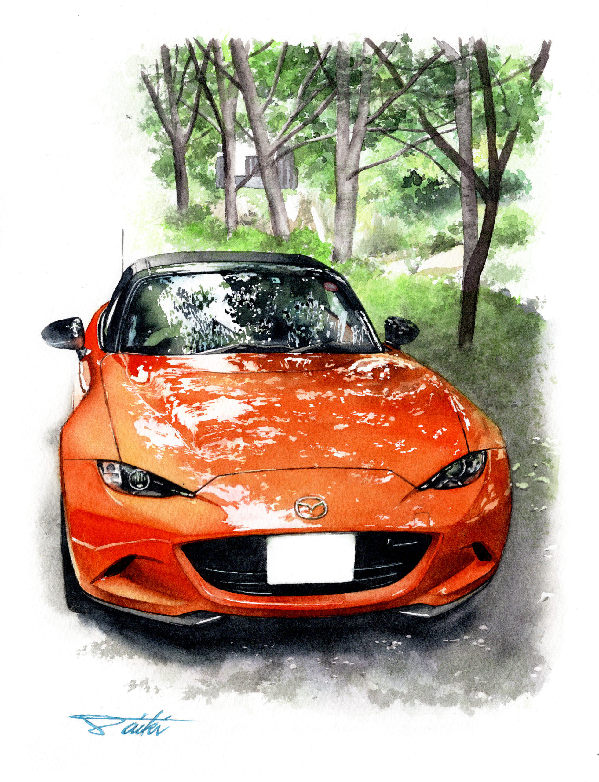 オーダー 30th MAZDA NDロドスター 木漏れ日 アナログ水彩車イラスト