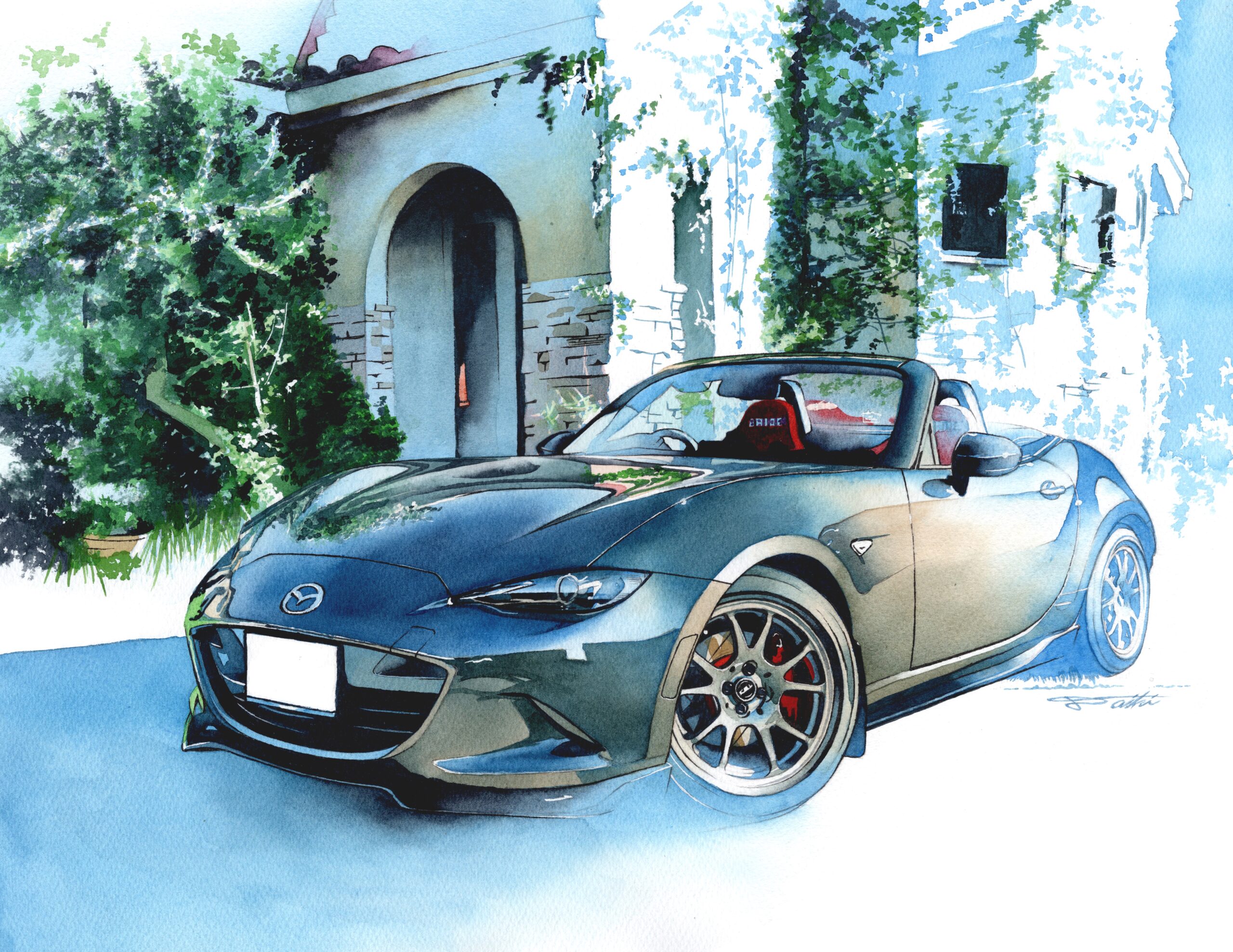 オーダー MAZDA ND ロードスター アナログ水彩車イラスト