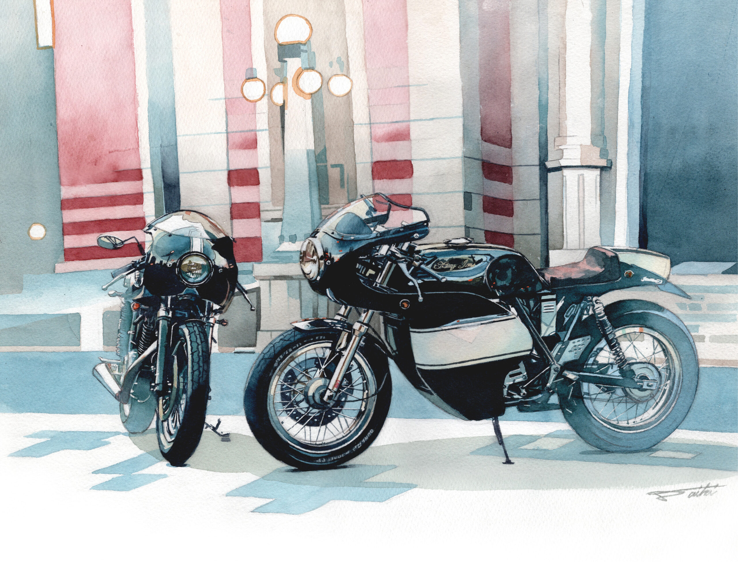 YAMAHA SR400 Cafe racer アナログ水彩バイクイラスト