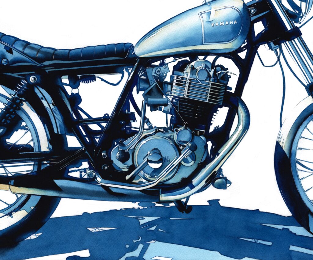 YAMAHA SR400 Chopper アナログ水彩バイクイラスト作品