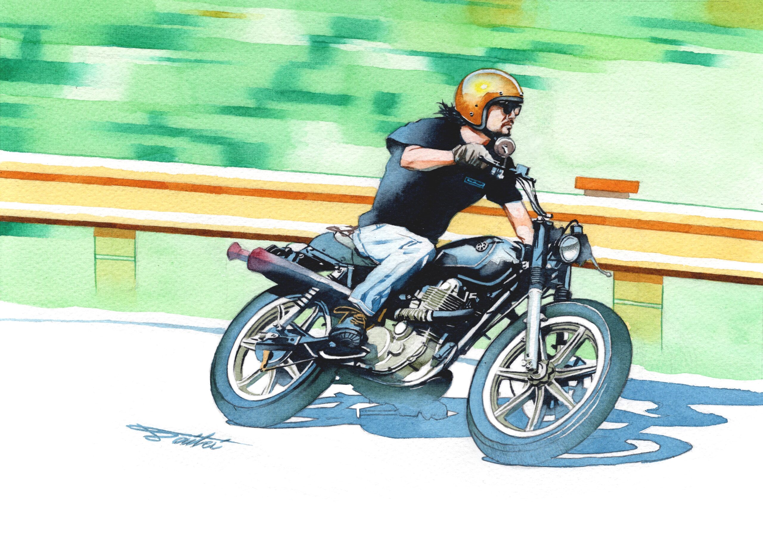 オーダー YAMAHA SR400 アナログ水彩バイクイラスト