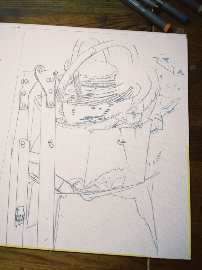 都市の片隅に差し込む光を描いた透明水彩作品『mistake』