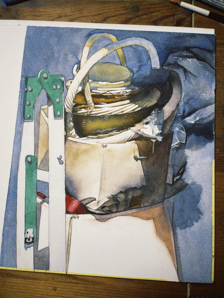都市の片隅に差し込む光を描いた透明水彩作品『mistake』